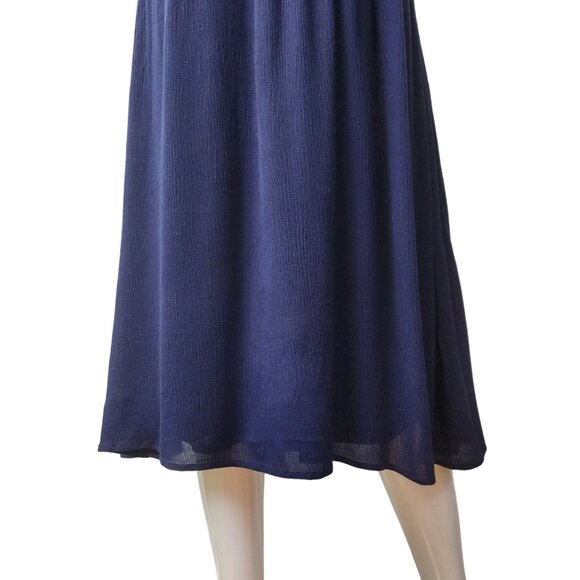 Wayf Navy Blue Blouson Midi Dress Rayon & Polyester Lined V-Neck Short Sleeves M - Picture 5 of 16